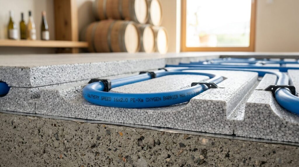 Close-up detail shot of EPS insulation board and underfloor 