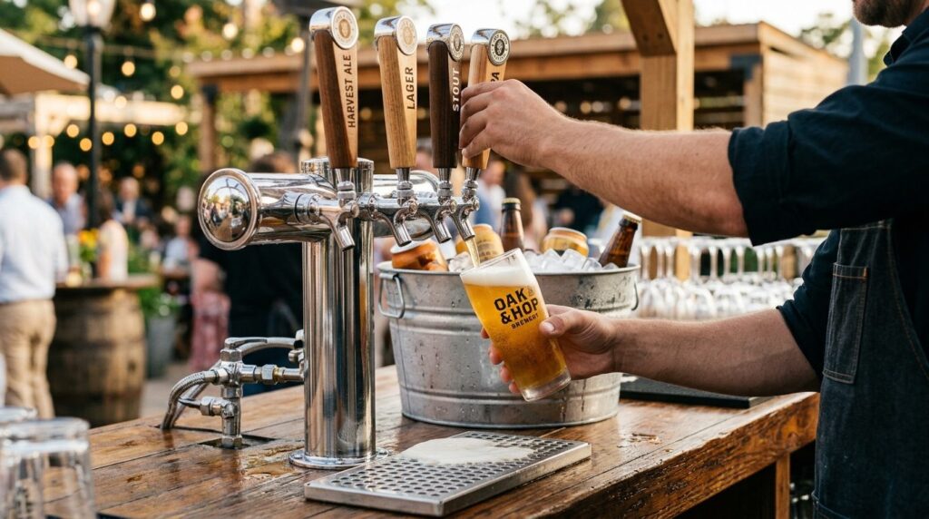 Close-up detail shot of a premium draft beer installation sy
