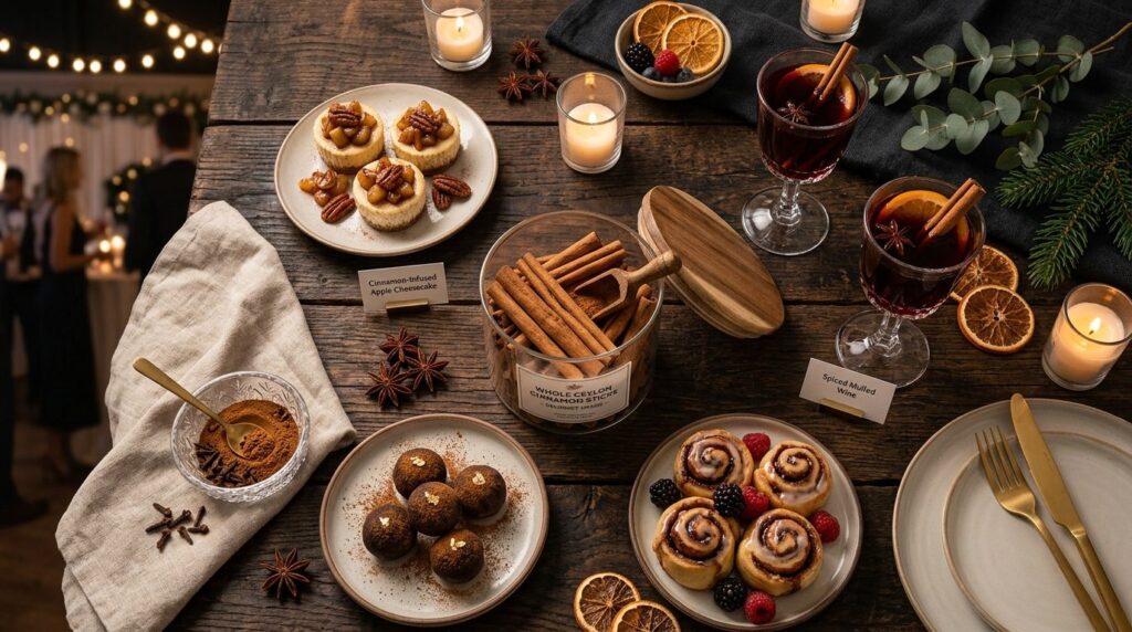 Elegant flat lay composition of a high-end gourmet event set