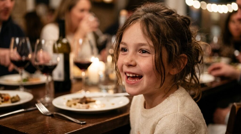 Close-up detail shot of a childs expressive face during din