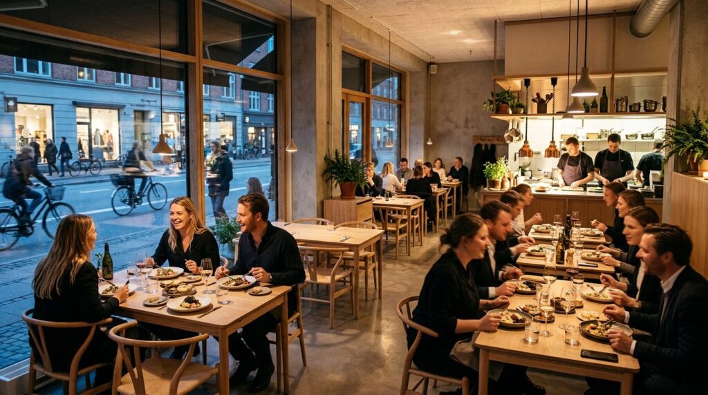 Interior shot of a contemporary Nordic restaurant in Nørrebr