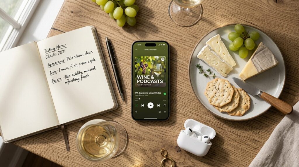 Overhead flat lay photography of a smartphone displaying a p