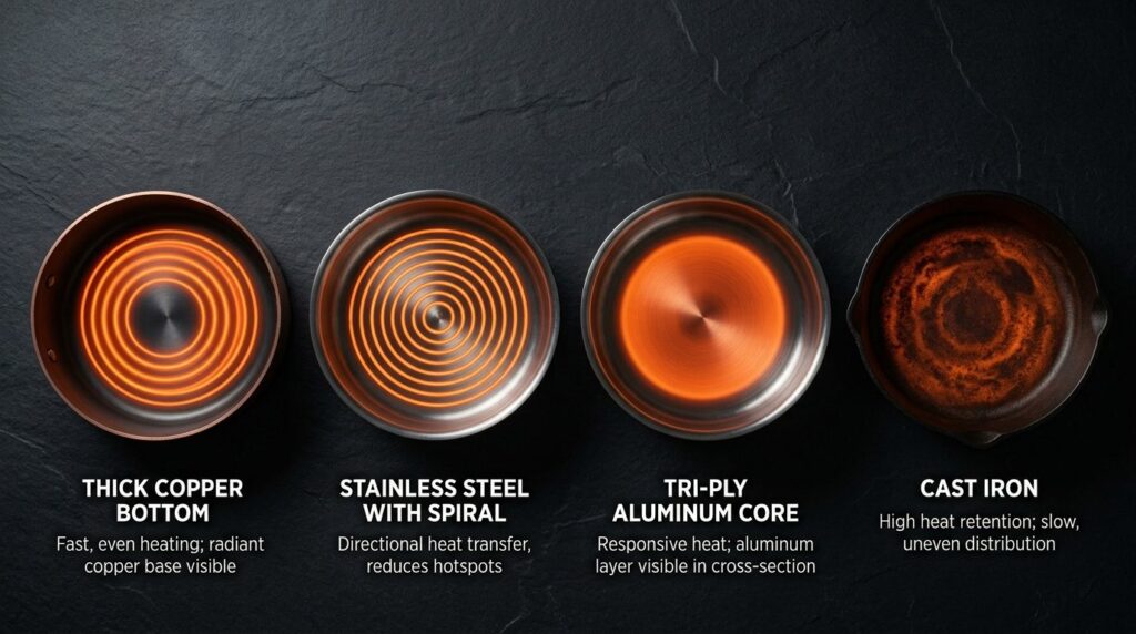 Comparison shot showing interior bases of four different coo